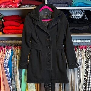 Iris Basically black detachable hood 2 pocket sweatshirt material coat size S